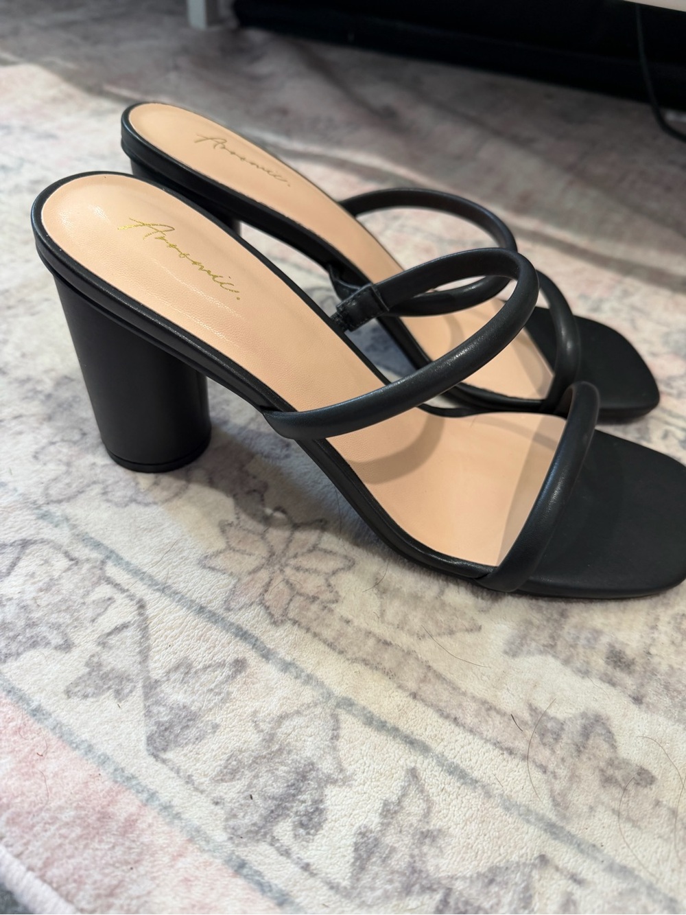 Black Strappy Block Heel Sandals -